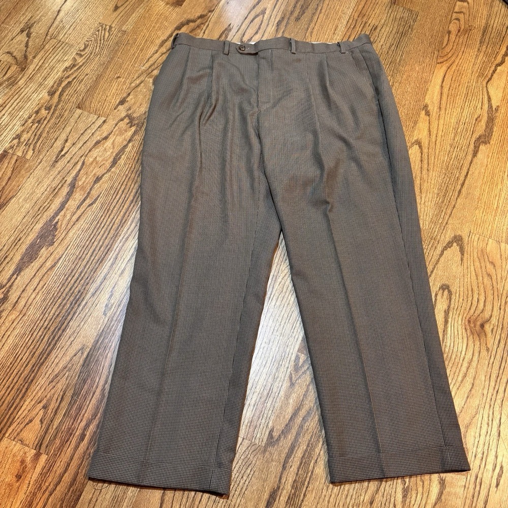 Ralph Lauren Pleated Dress Pants Mens Size 40x29 Brown Houndstooth Cuffed